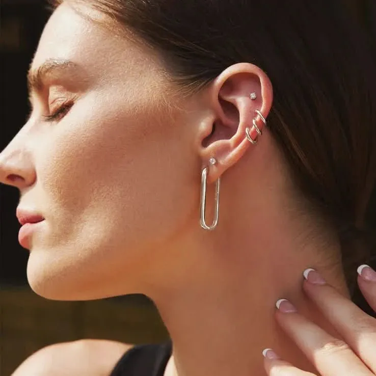 Silver Tube Oversized U Hoop Earrings E062-07H Ania Haie Jewellery