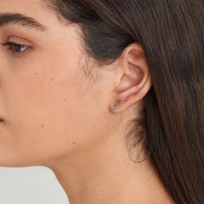 Silver Turquoise Link Stud Earrings E033-02H Ania Haie Jewellery