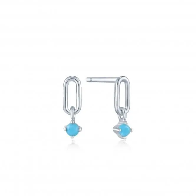 Silver Turquoise Link Stud Earrings E033-02H Ania Haie Jewellery