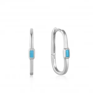 Silver Turquoise Oval Hoop Earrings E033-05H Ania Haie Jewellery
