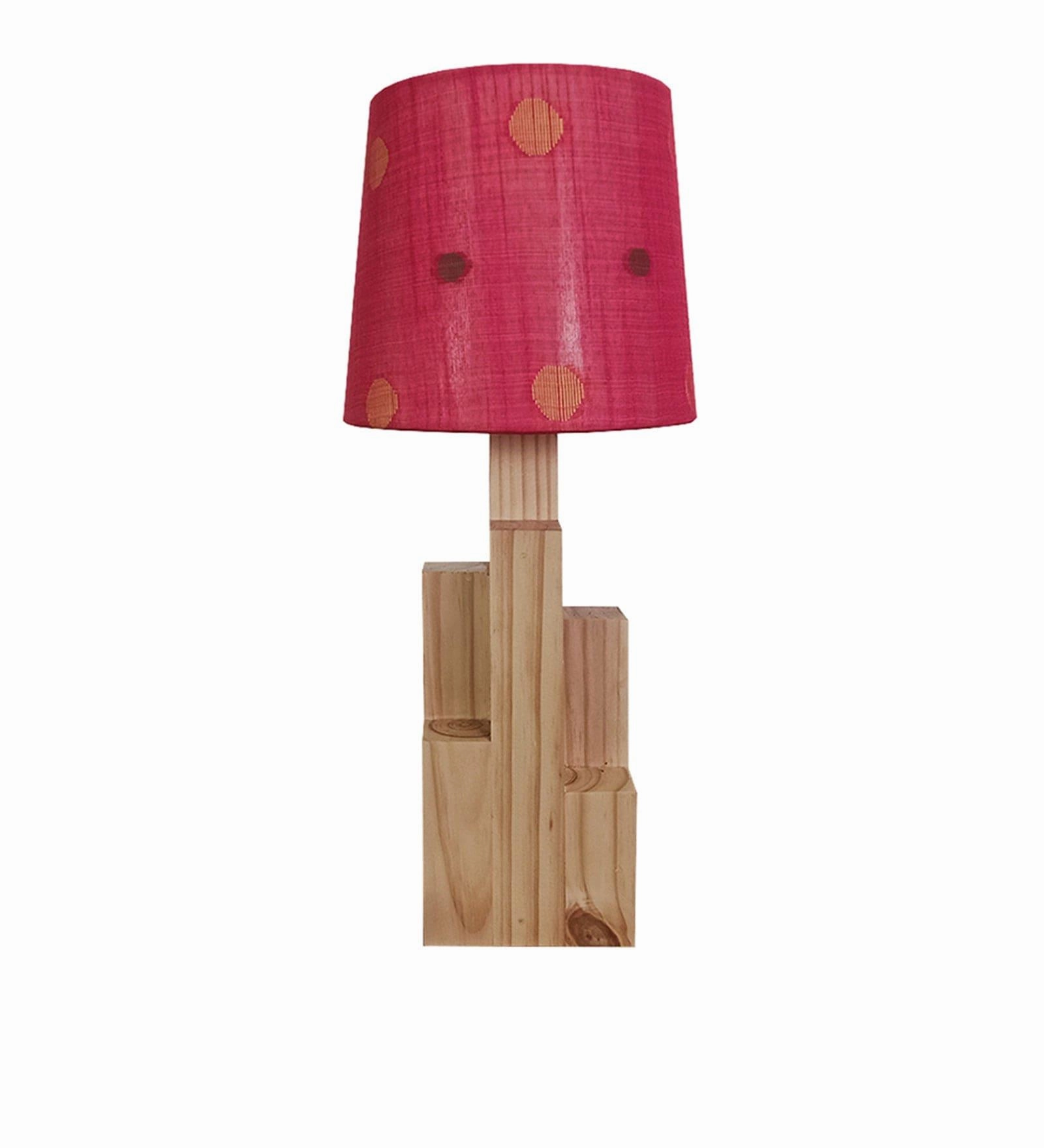 Skyline Beige Wooden Table Lamp with Red Printed Fabric Lampshade (BULB NOT INCLUDED)