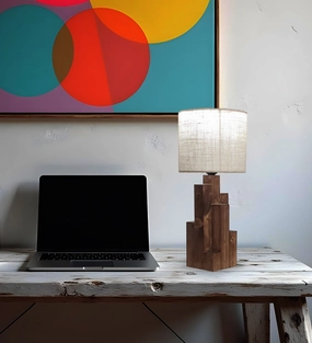 Skyline Brown Wooden Table Lamp with Yellow Printed Fabric Lampshade (BULB NOT INCLUDED) Louis Poulsen chandelier