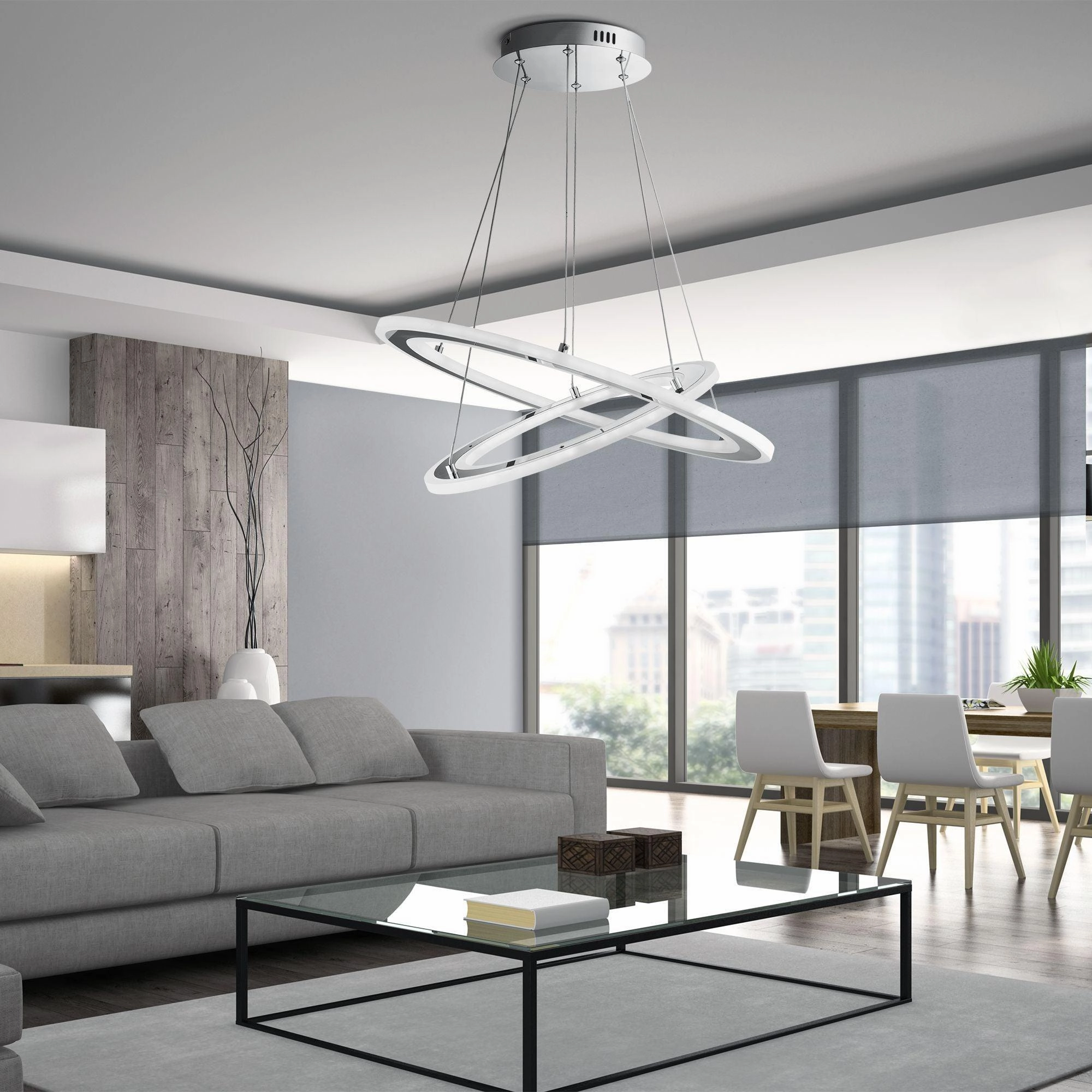 Solexa LED 2 Hoops Chrome/Frosted Acrylic Ceiling Pendant