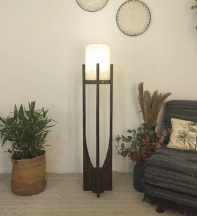 Solitaire Wooden Floor Lamp with Brown Base and White Fabric Lampshade (BULB NOT INCLUDED) garden LED light
