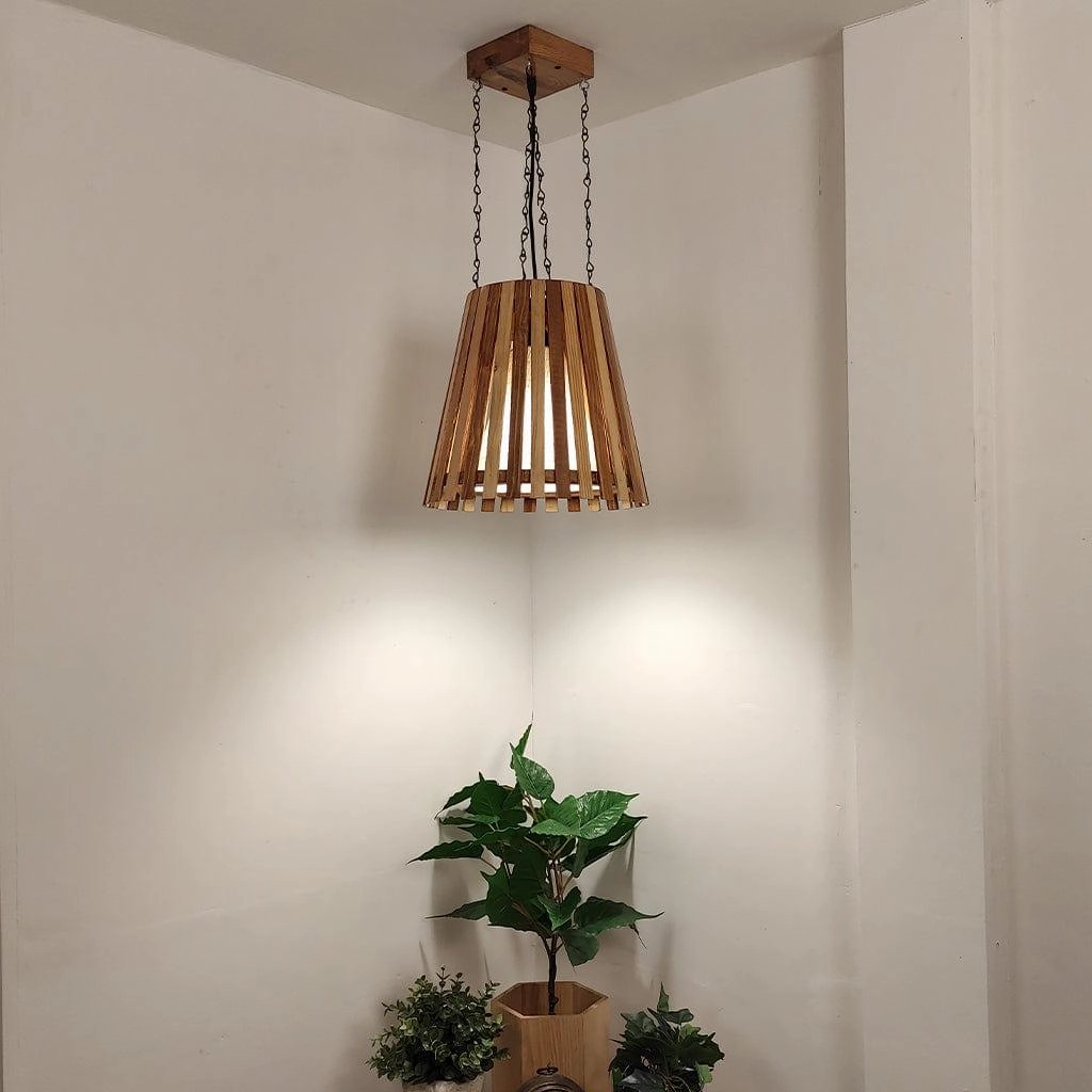 Soyuz Beige & Brown Wooden Single Hanging Lamp contemporary ceiling fixture
