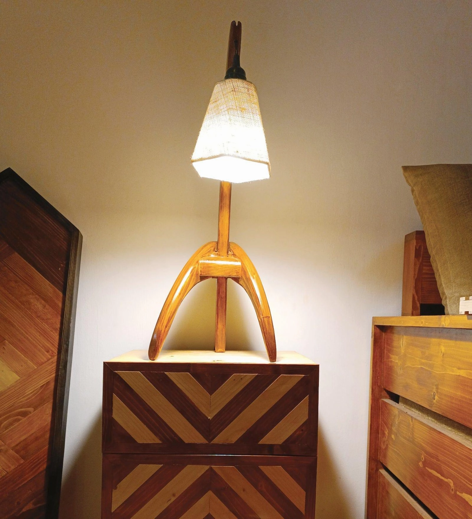 Species Brown Wooden Table Lamp with White Jute Lampshade (BULB NOT INCLUDED)
