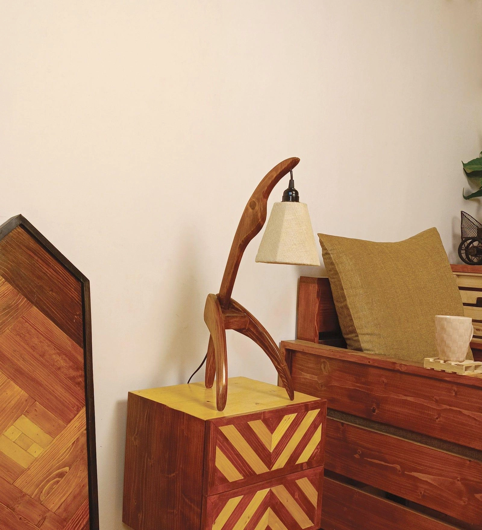 Species Brown Wooden Table Lamp with White Jute Lampshade (BULB NOT INCLUDED)