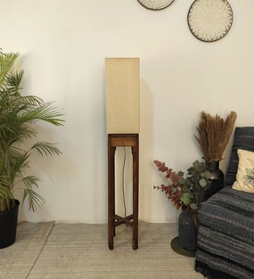 Sputnik Wooden Floor Lamp with Brown Base and Beige Fabric Lampshade (BULB NOT INCLUDED) garden LED light