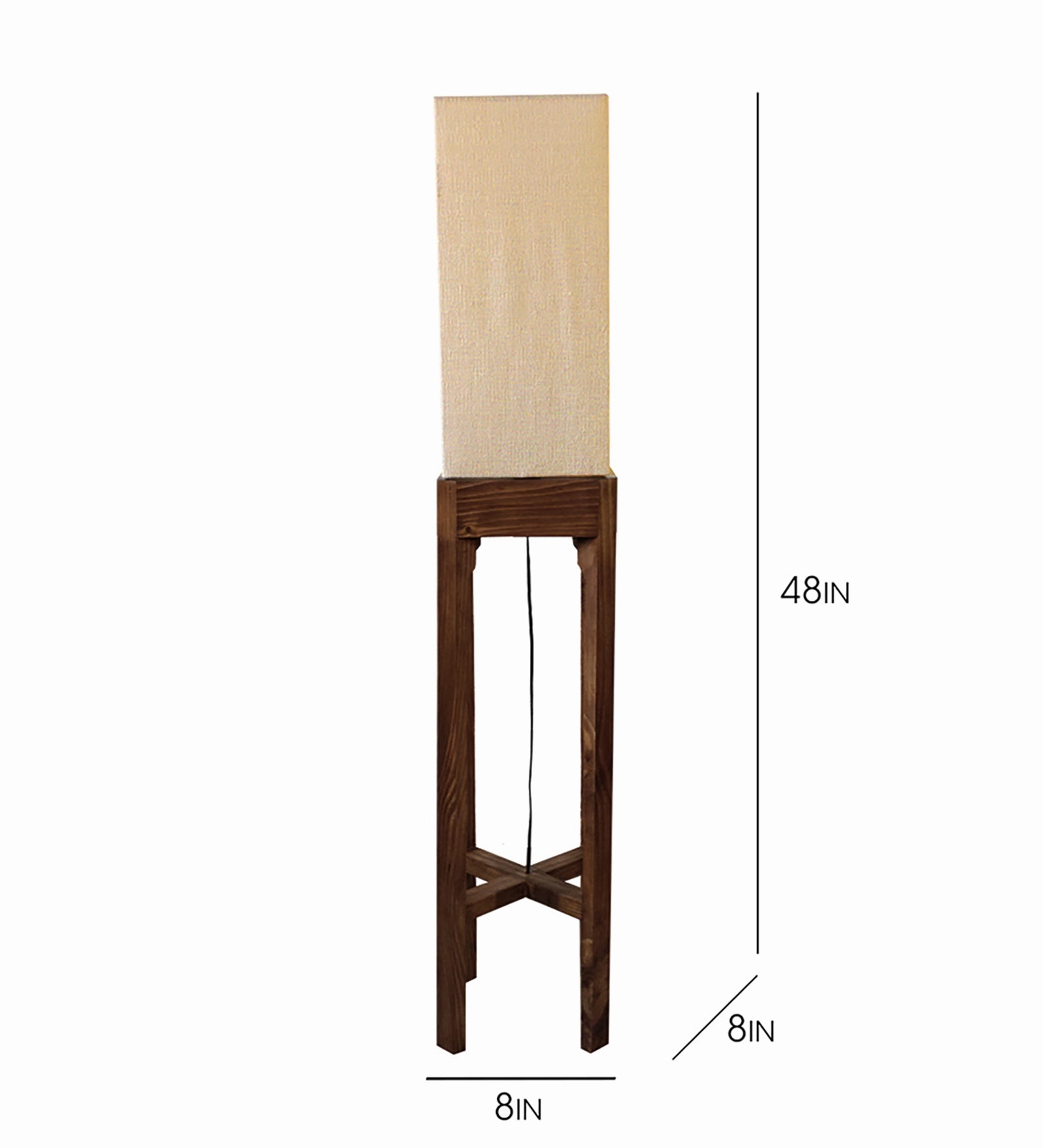 Sputnik Wooden Floor Lamp with Brown Base and Beige Fabric Lampshade