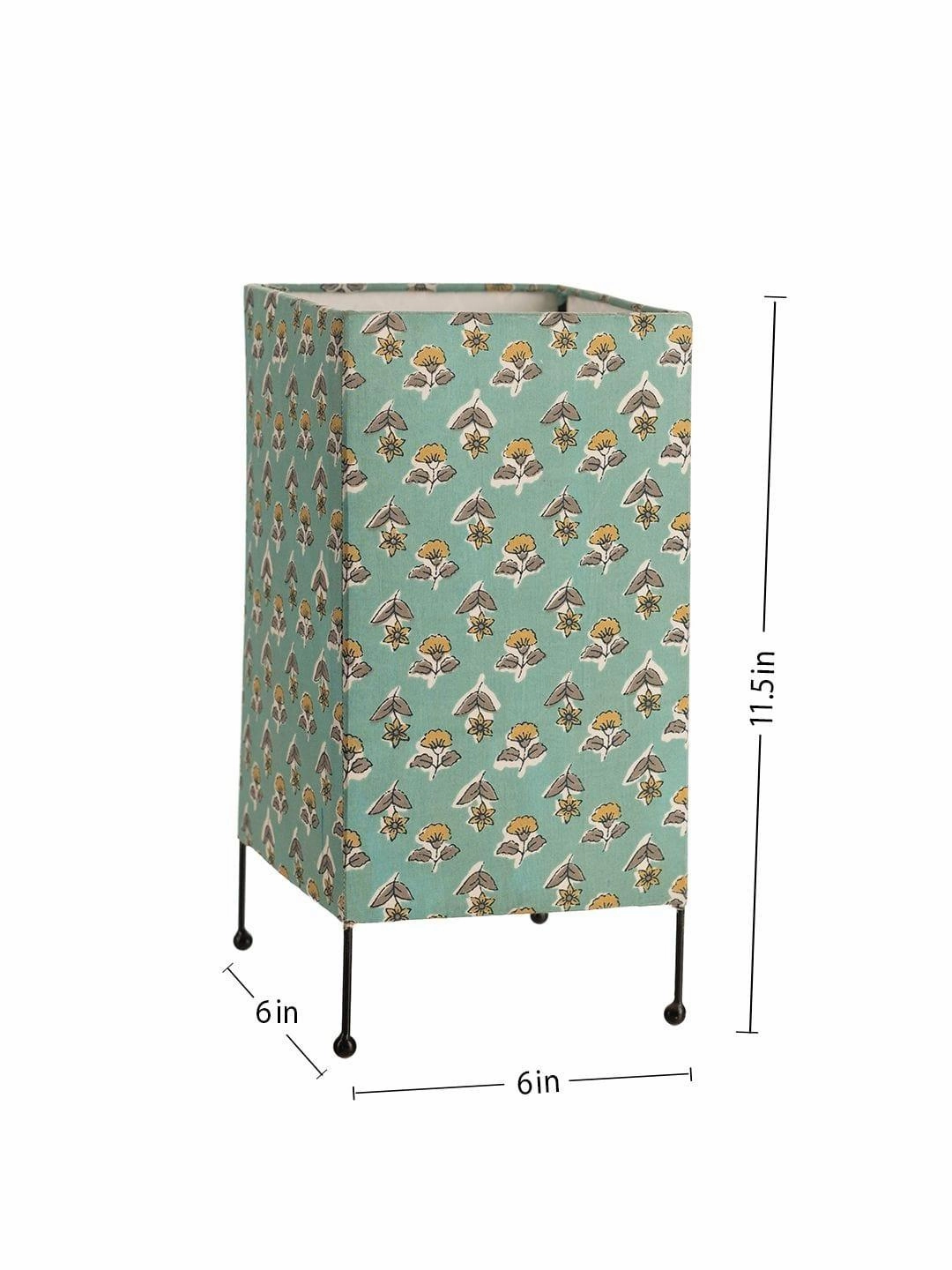 Square Four Leg Turqoise Tiny Flowers Table Lamp