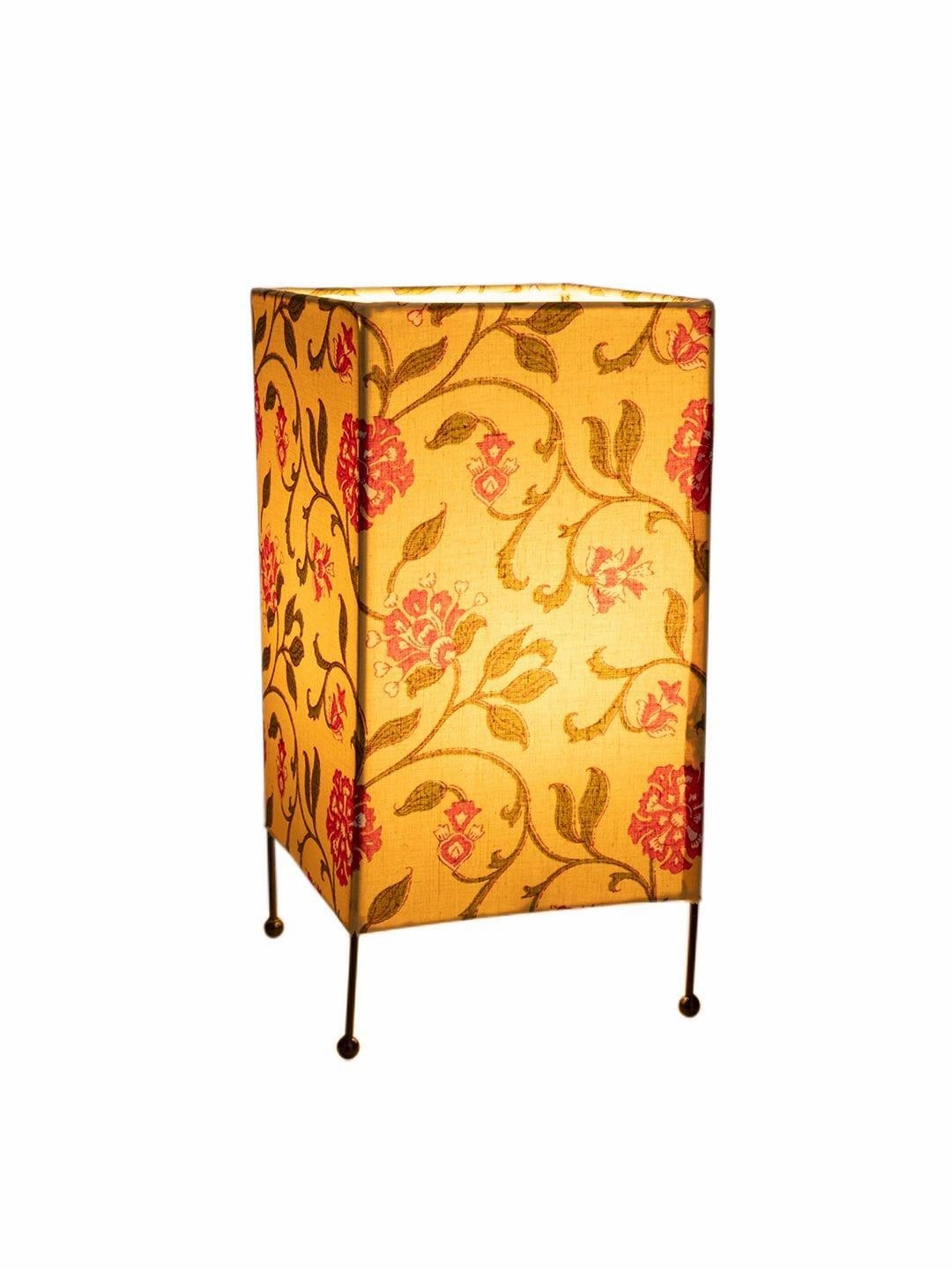 Square Four Leg Yellow Floral Table Lamp
