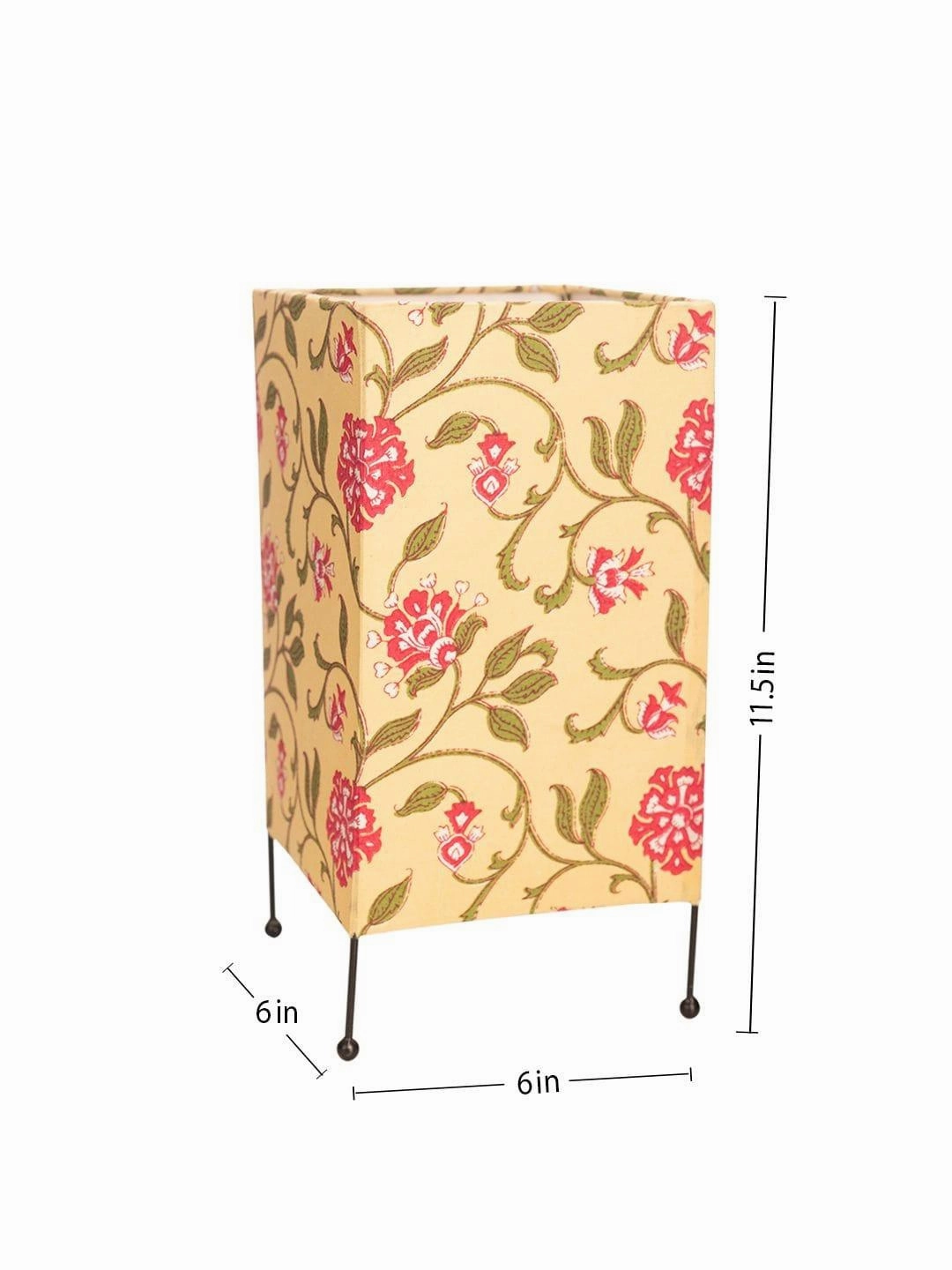 Square Four Leg Yellow Floral Table Lamp
