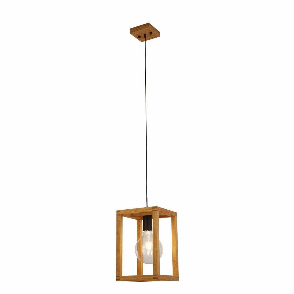 Square Woven Bamboo Wood 1 Light Pendant Searchlight minimalist ceiling light