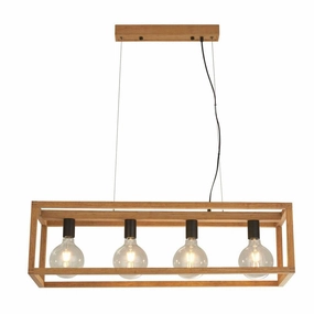 Square Woven Bamboo Wood 4 Light Pendant Searchlight minimalist ceiling light