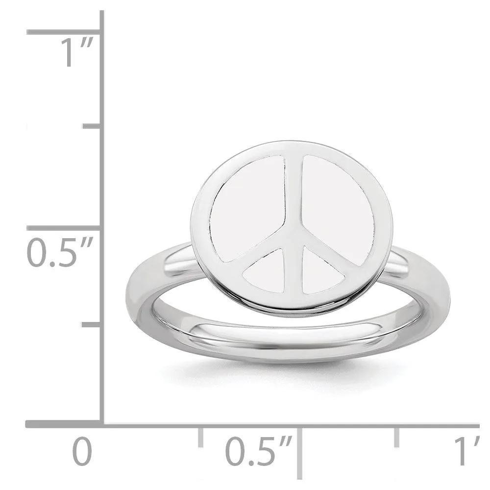 Stackable Expressions Jewelry SS Stackable Expressions Polished White Enameled Peace Sign Ring | QSK125