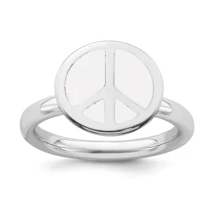 Stackable Expressions Jewelry SS Stackable Expressions Polished White Enameled Peace Sign Ring | QSK125