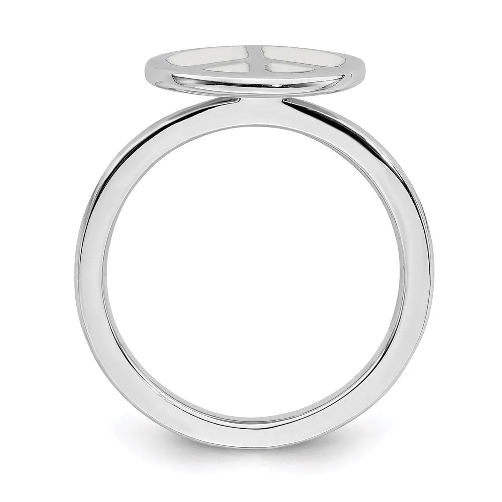 Stackable Expressions Jewelry SS Stackable Expressions Polished White Enameled Peace Sign Ring | QSK125
