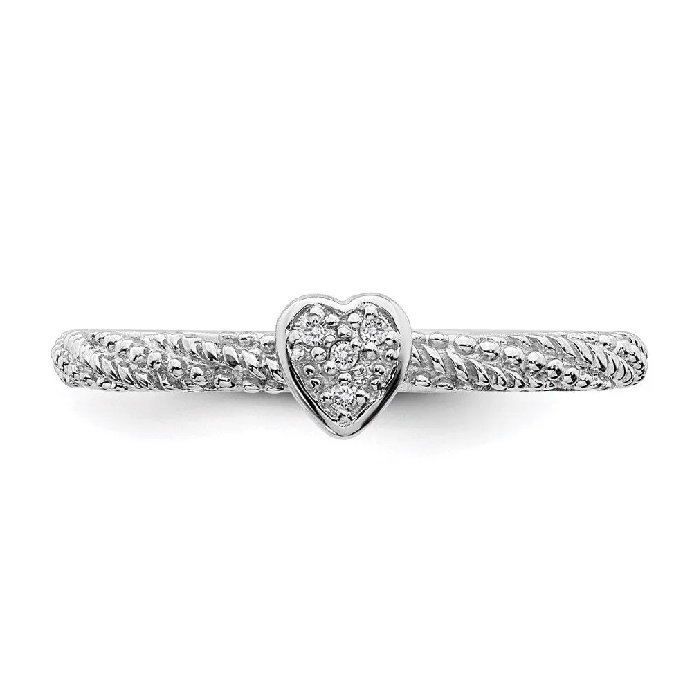 Stackable Expressions Jewelry Sterling Silver Diamond Stackable Expressions Textured Heart Ring | QSK1823