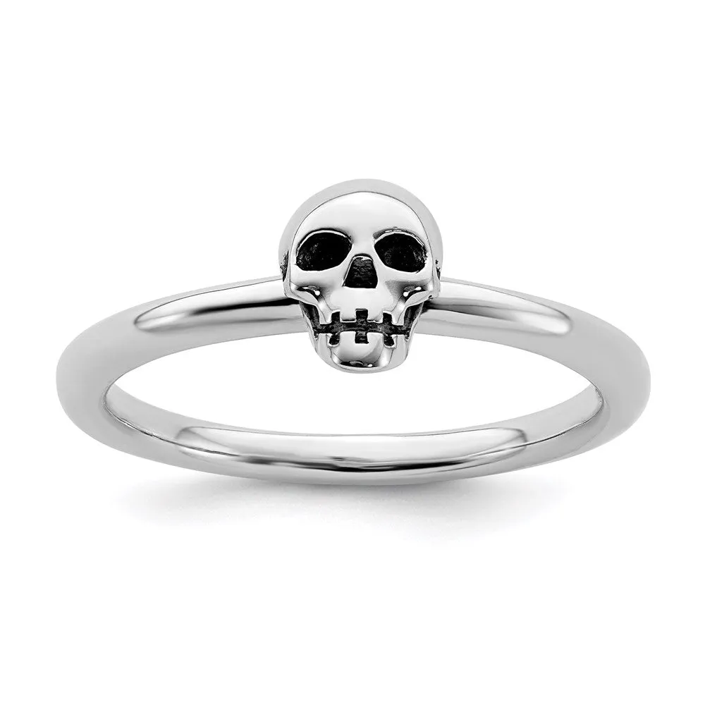 Stackable Expressions Jewelry Sterling Silver Stackable Expressions Antiqued Skull Ring | QSK1940