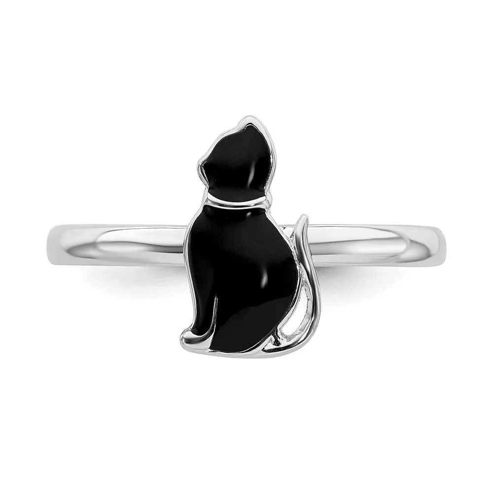 Stackable Expressions Jewelry Sterling Silver Stackable Expressions Black Enameled Cat Ring | QSK558