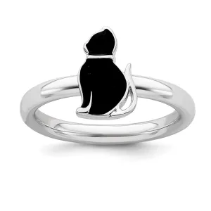 Stackable Expressions Jewelry Sterling Silver Stackable Expressions Black Enameled Cat Ring | QSK558