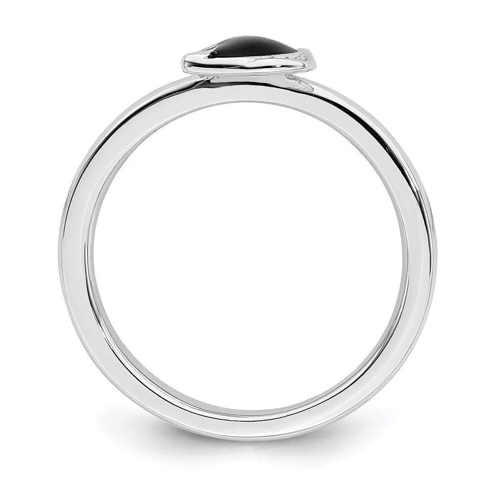 Stackable Expressions Jewelry Sterling Silver Stackable Expressions Black Enameled Cat Ring | QSK558