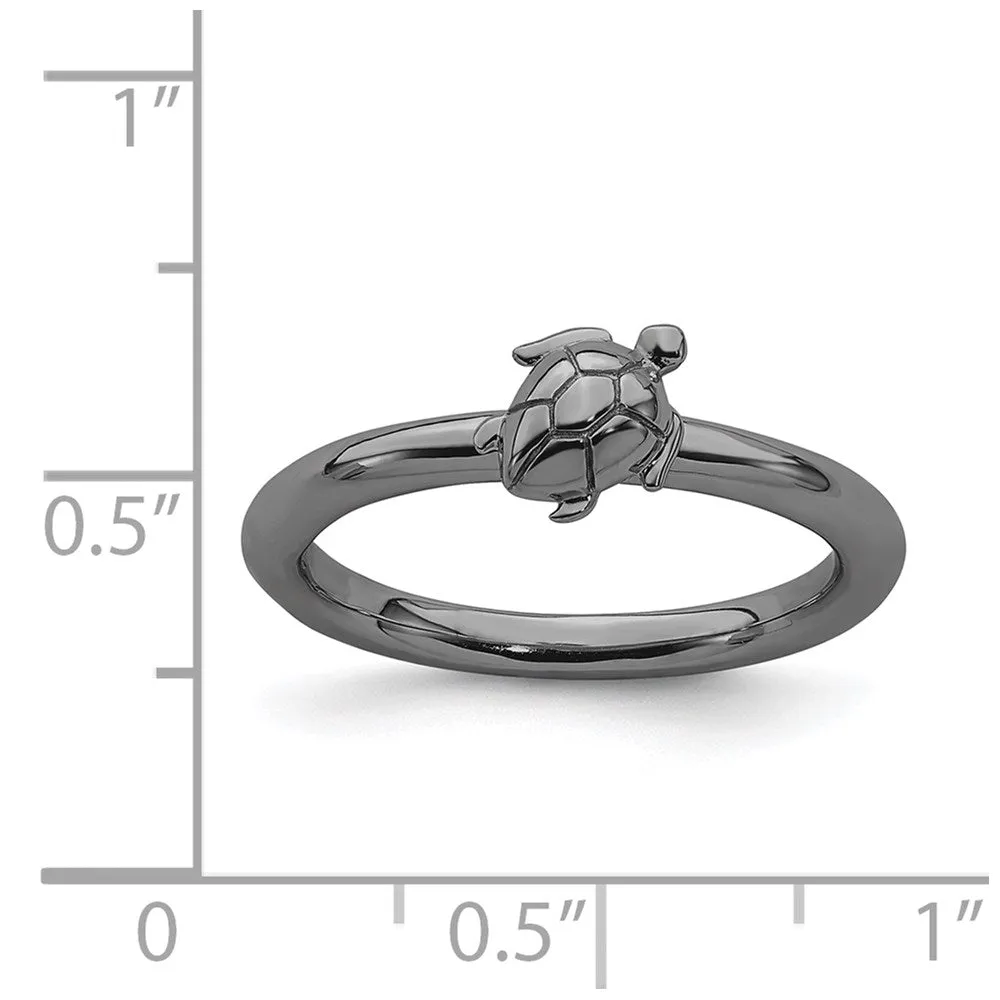 Stackable Expressions Jewelry Sterling Silver Stackable Expressions Black-plated Turtle Ring | QSK1955