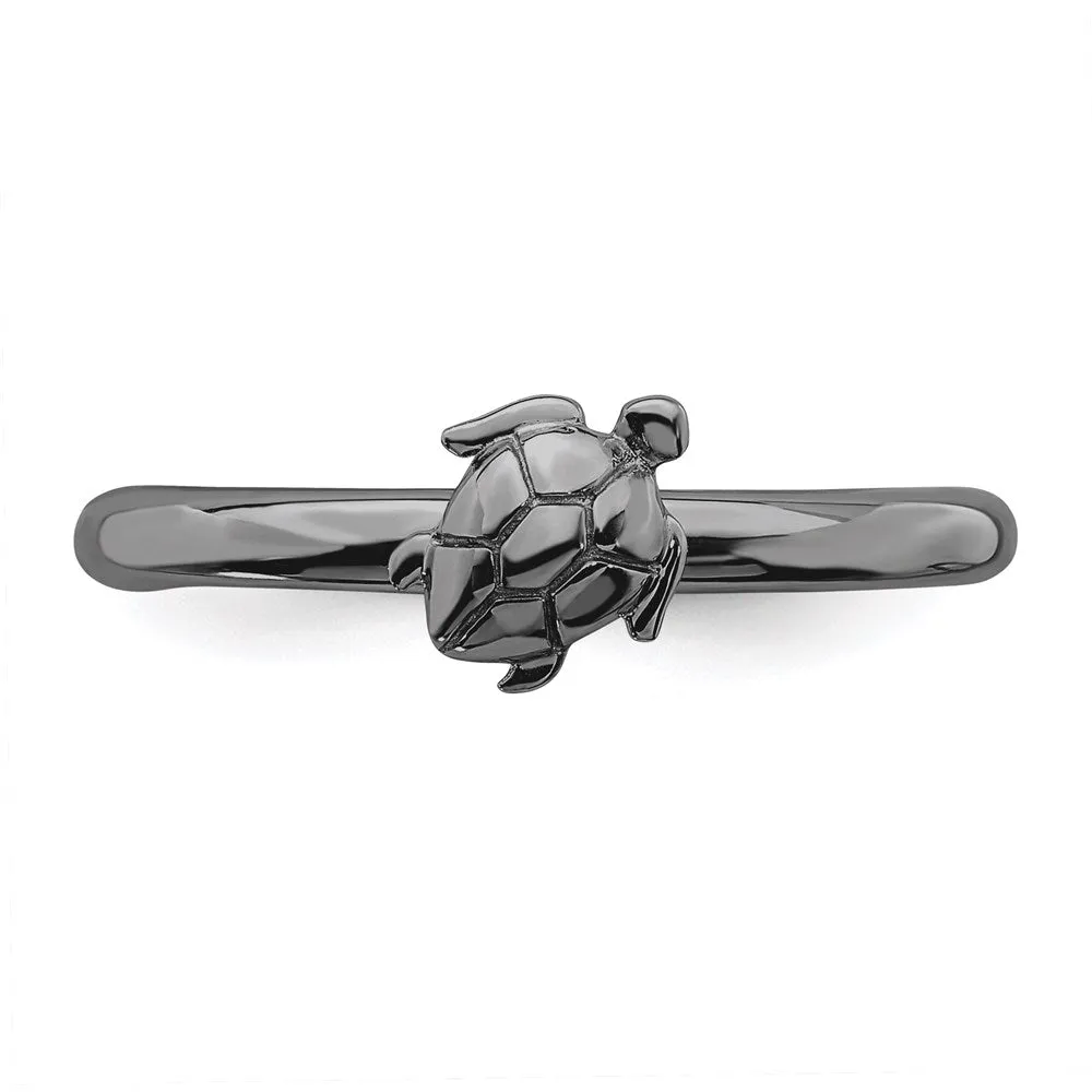 Stackable Expressions Jewelry Sterling Silver Stackable Expressions Black-plated Turtle Ring | QSK1955