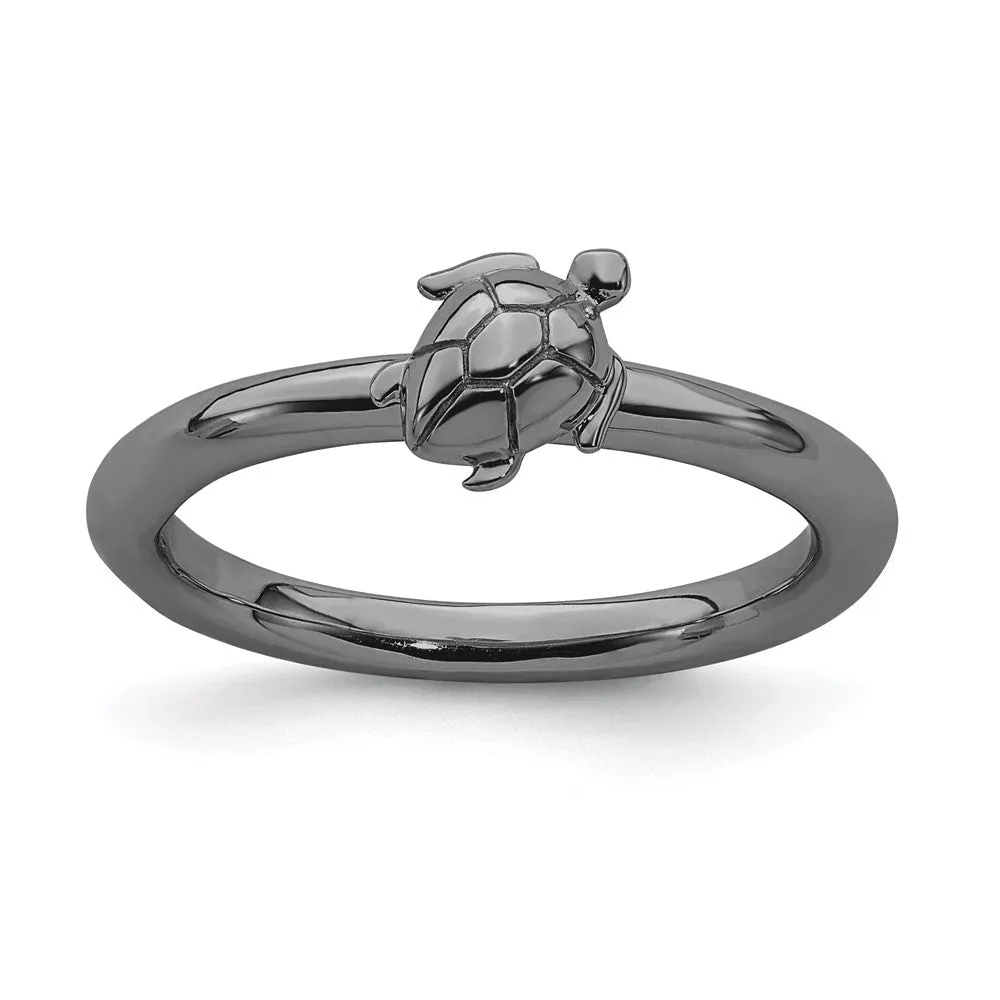 Stackable Expressions Jewelry Sterling Silver Stackable Expressions Black-plated Turtle Ring | QSK1955