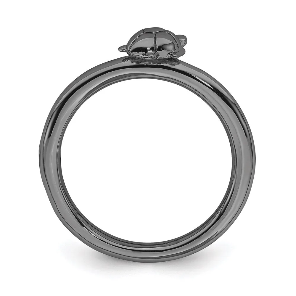 Stackable Expressions Jewelry Sterling Silver Stackable Expressions Black-plated Turtle Ring | QSK1955