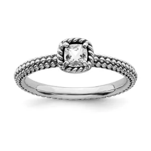 Stackable Expressions Jewelry Sterling Silver Stackable Expressions Checker-cut White Topaz Antiqued Ring | QSK745