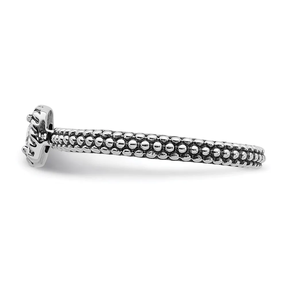 Stackable Expressions Jewelry Sterling Silver Stackable Expressions Checker-cut White Topaz Antiqued Ring | QSK745