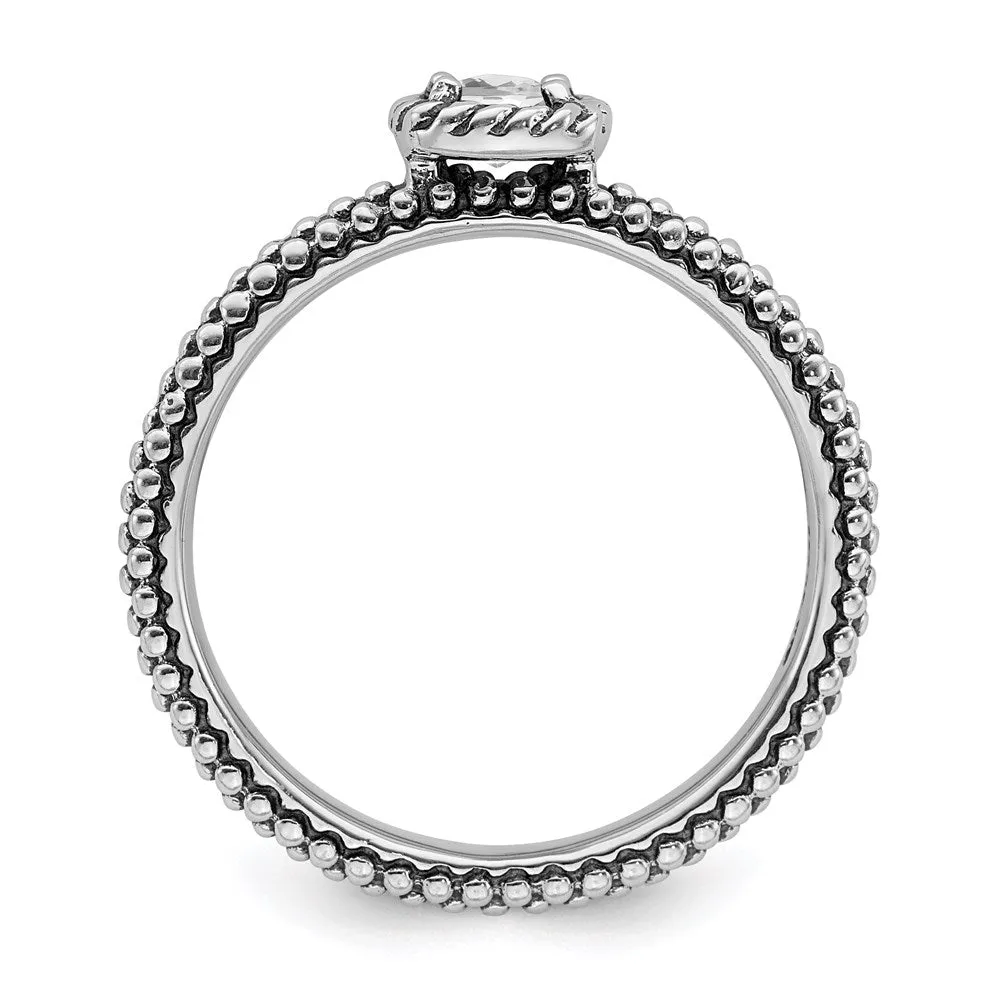 Stackable Expressions Jewelry Sterling Silver Stackable Expressions Checker-cut White Topaz Antiqued Ring | QSK745
