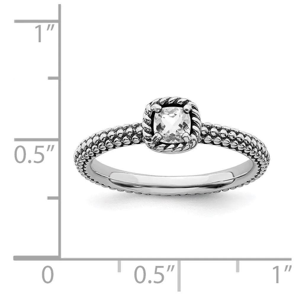 Stackable Expressions Jewelry Sterling Silver Stackable Expressions Checker-cut White Topaz Antiqued Ring | QSK745