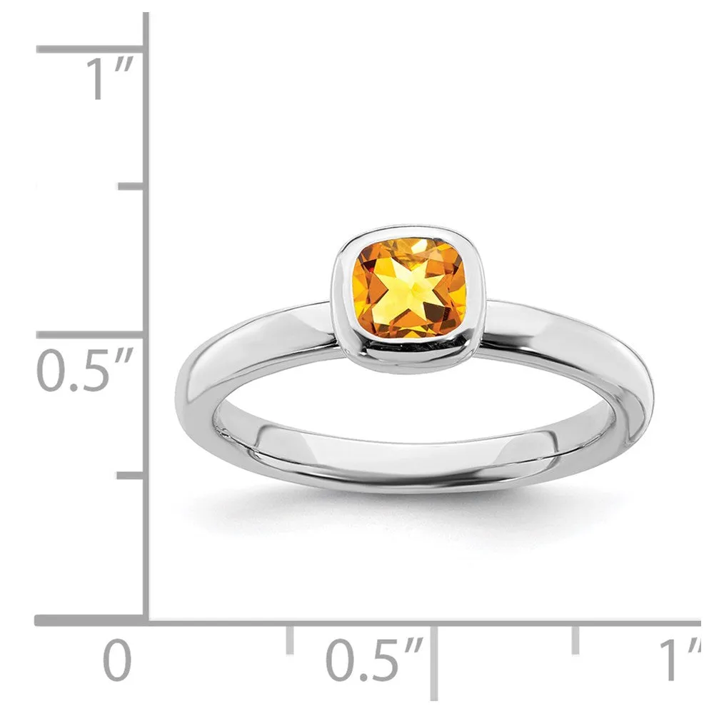 Stackable Expressions Jewelry Sterling Silver Stackable Expressions Cushion Cut Citrine Ring | QSK456