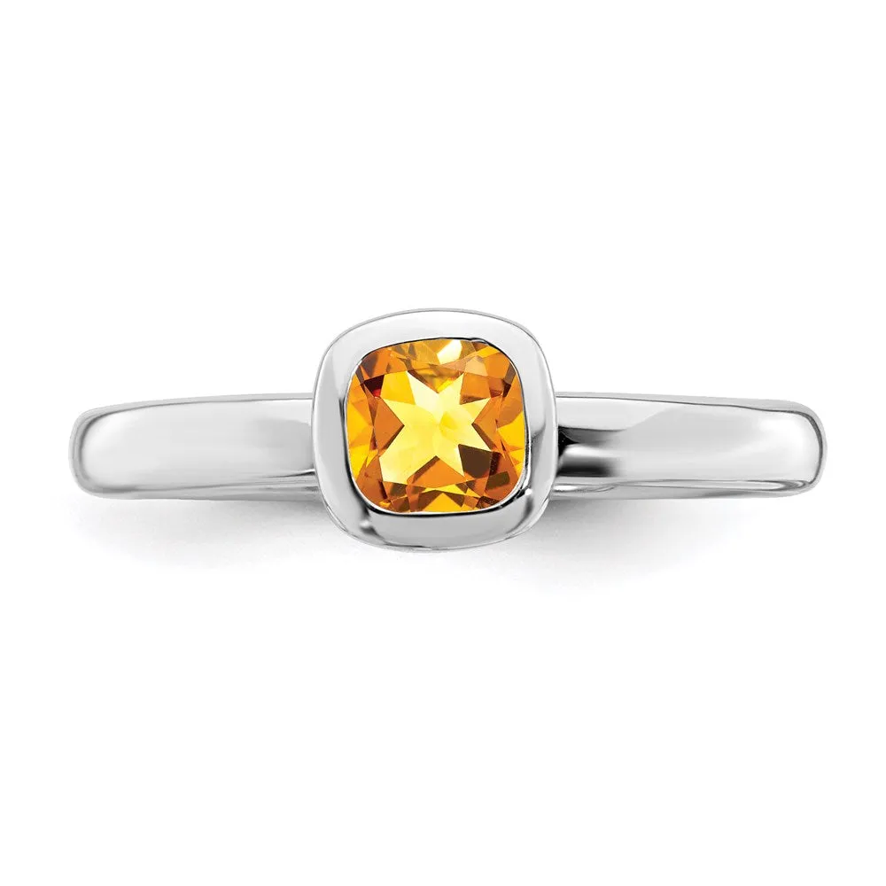 Stackable Expressions Jewelry Sterling Silver Stackable Expressions Cushion Cut Citrine Ring | QSK456