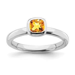Stackable Expressions Jewelry Sterling Silver Stackable Expressions Cushion Cut Citrine Ring | QSK456