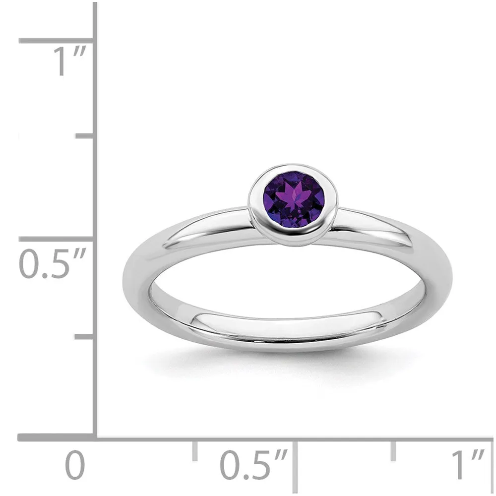 Stackable Expressions Jewelry Sterling Silver Stackable Expressions Low 4mm Round Amethyst Ring | QSK497