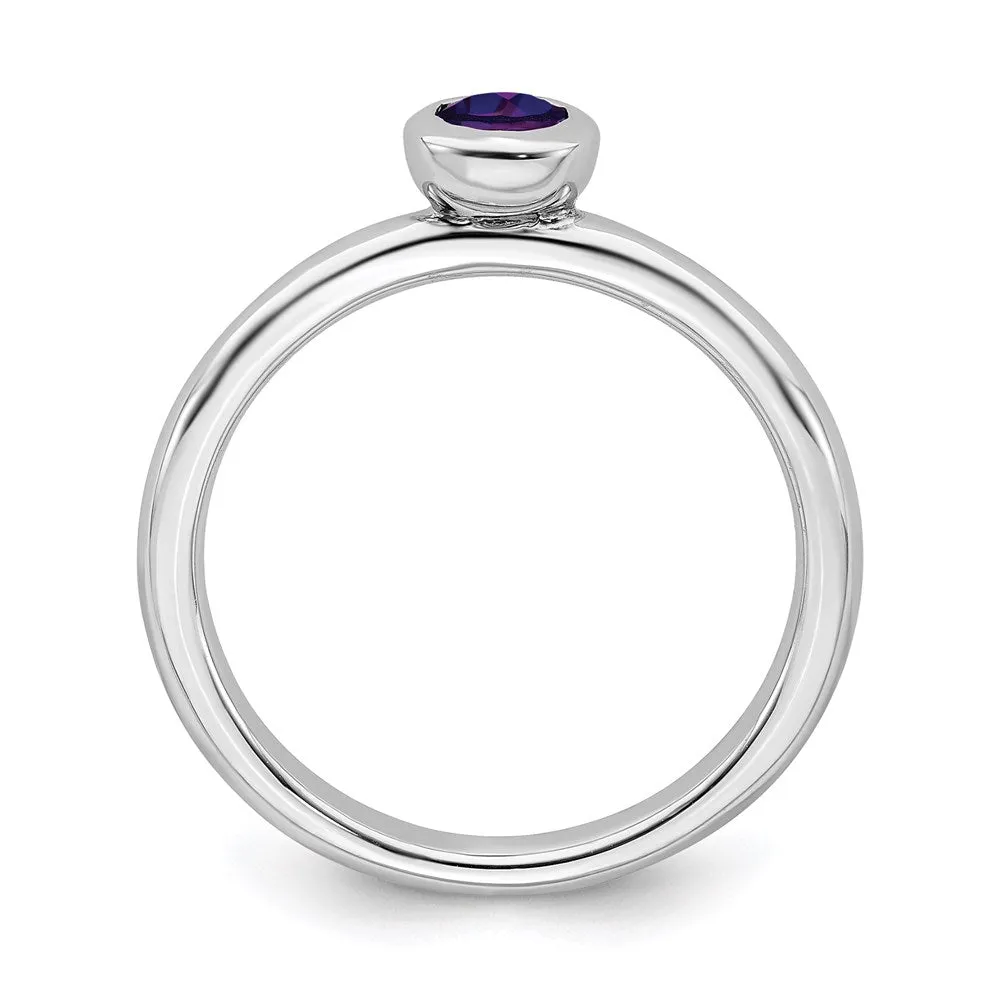 Stackable Expressions Jewelry Sterling Silver Stackable Expressions Low 4mm Round Amethyst Ring | QSK497