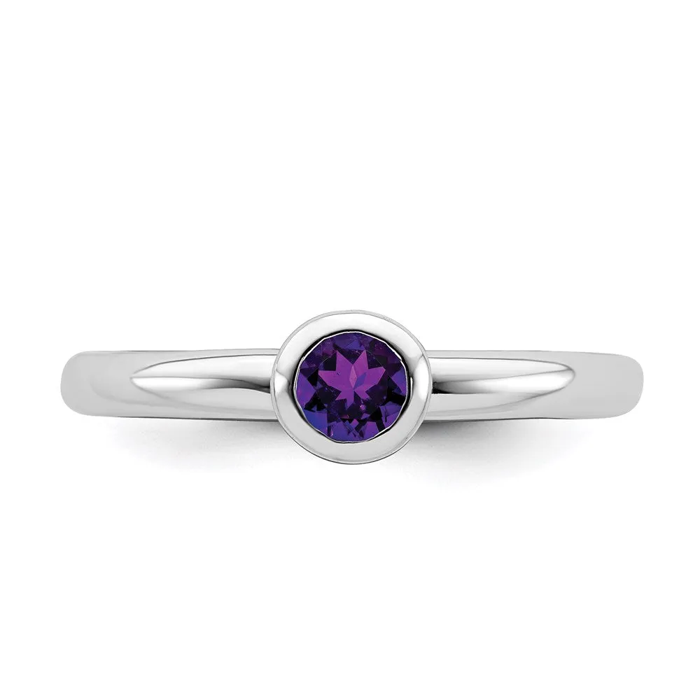 Stackable Expressions Jewelry Sterling Silver Stackable Expressions Low 4mm Round Amethyst Ring | QSK497