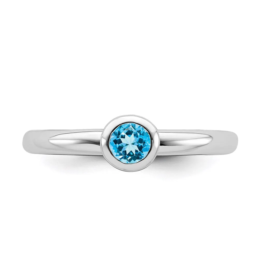 Stackable Expressions Jewelry Sterling Silver Stackable Expressions Low 4mm Round Blue Topaz Ring | QSK507