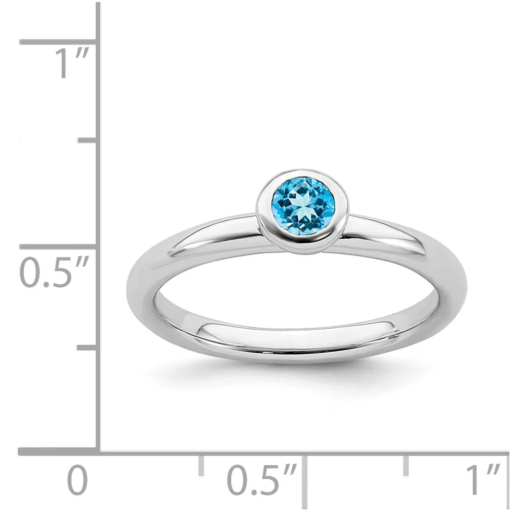 Stackable Expressions Jewelry Sterling Silver Stackable Expressions Low 4mm Round Blue Topaz Ring | QSK507