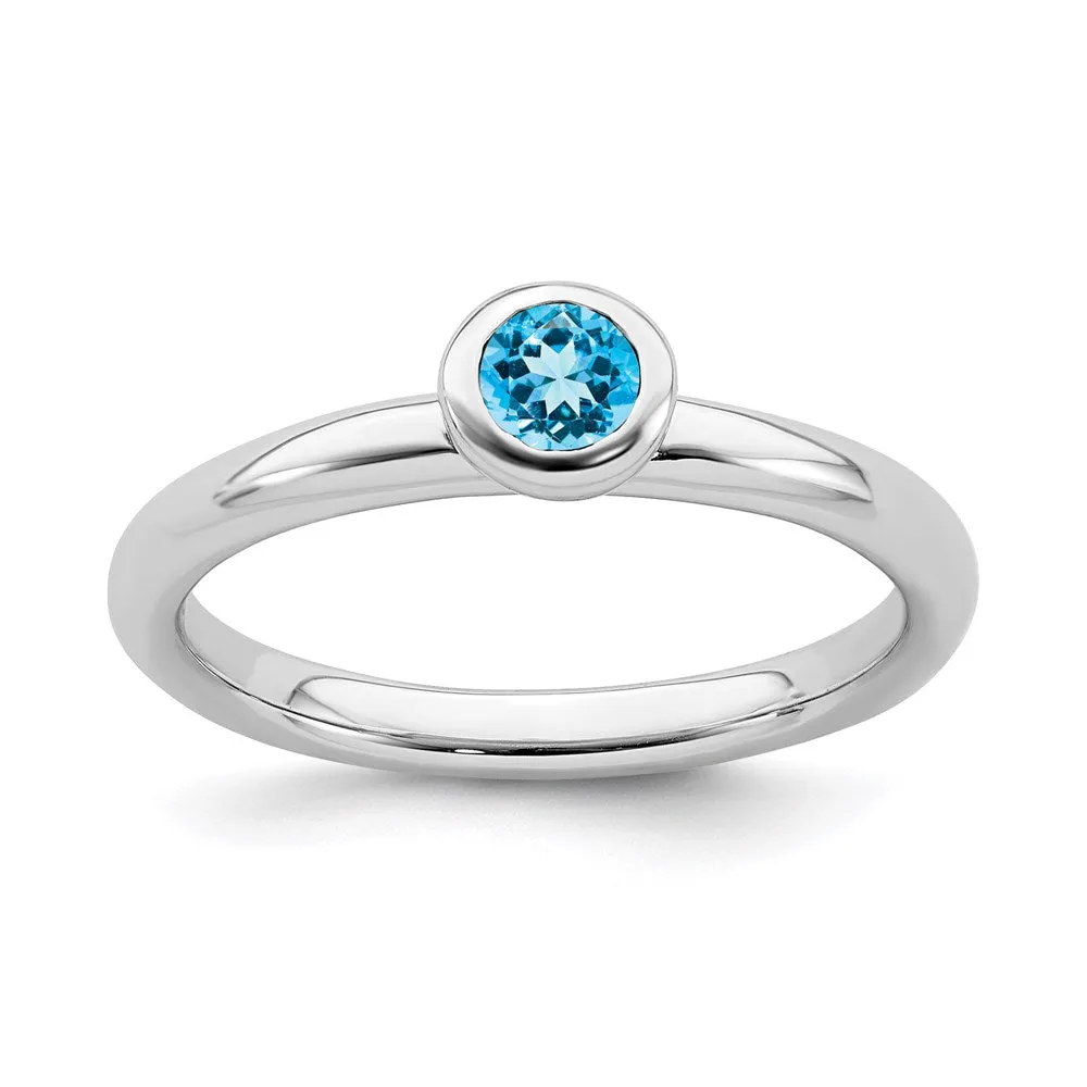 Stackable Expressions Jewelry Sterling Silver Stackable Expressions Low 4mm Round Blue Topaz Ring | QSK507