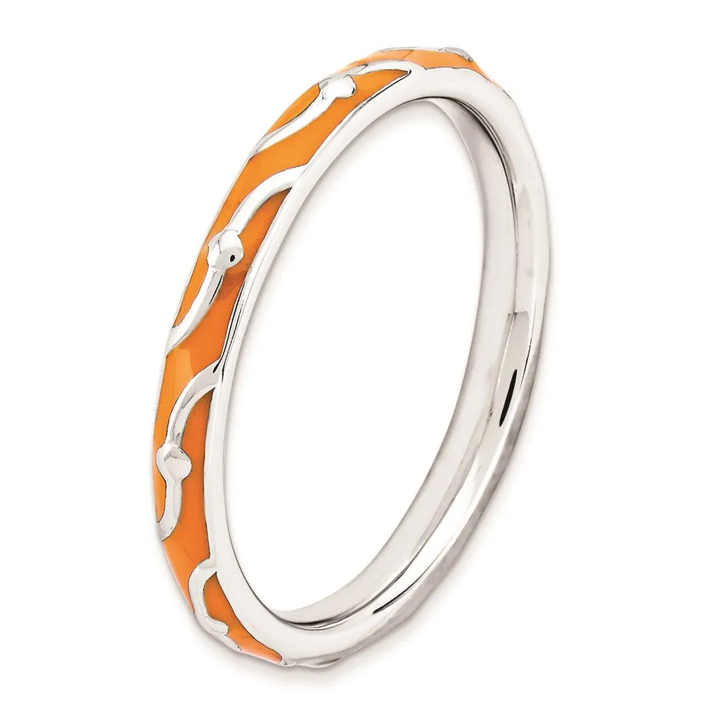 Stackable Expressions Jewelry Sterling Silver Stackable Expressions Orange Enamel Ring | QSK1504