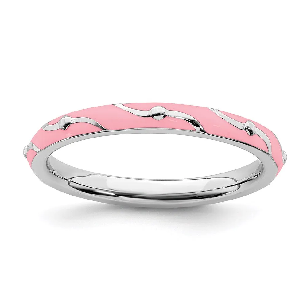 Stackable Expressions Jewelry Sterling Silver Stackable Expressions Pink Enamel Ring | QSK1507