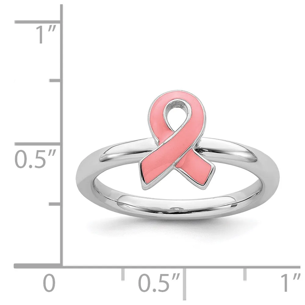 Stackable Expressions Jewelry Sterling Silver Stackable Expressions Pink Enameled Awareness Ribbon Ring | QSK948