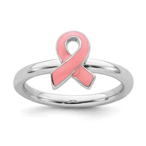 Stackable Expressions Jewelry Sterling Silver Stackable Expressions Pink Enameled Awareness Ribbon Ring | QSK948