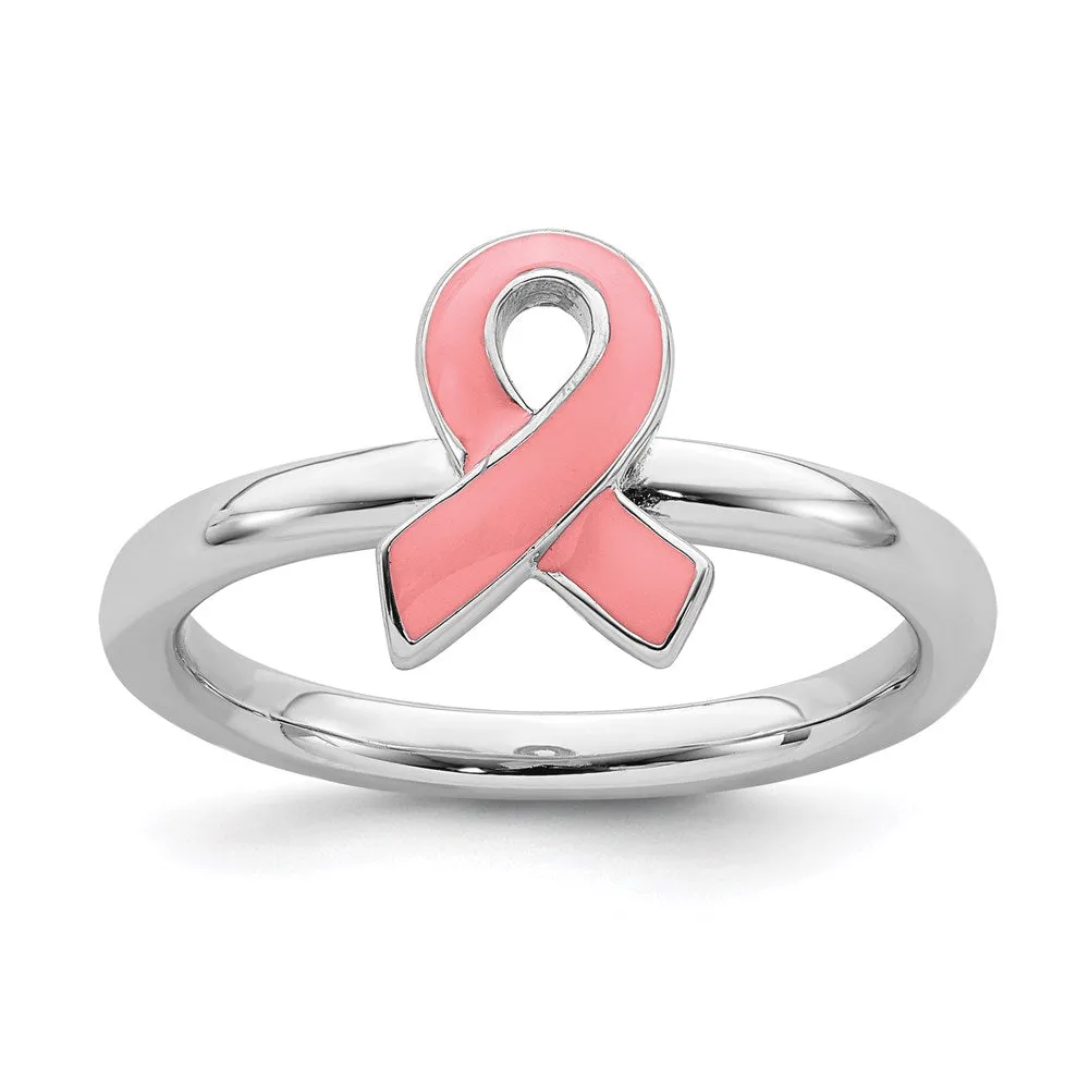Stackable Expressions Jewelry Sterling Silver Stackable Expressions Pink Enameled Awareness Ribbon Ring | QSK948