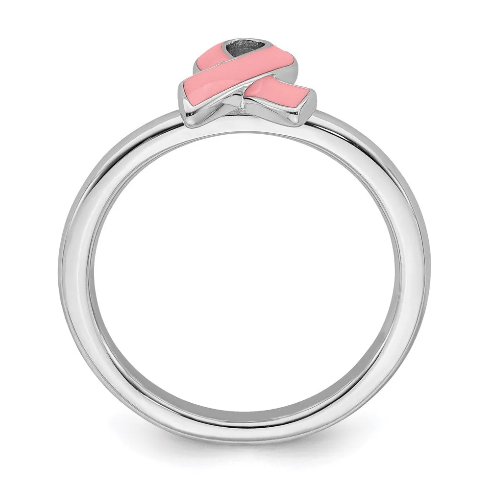 Stackable Expressions Jewelry Sterling Silver Stackable Expressions Pink Enameled Awareness Ribbon Ring | QSK948