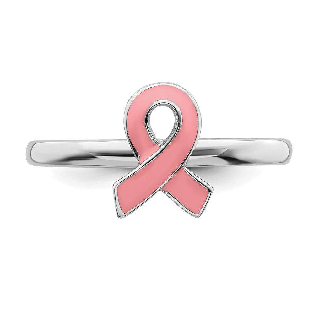 Stackable Expressions Jewelry Sterling Silver Stackable Expressions Pink Enameled Awareness Ribbon Ring | QSK948